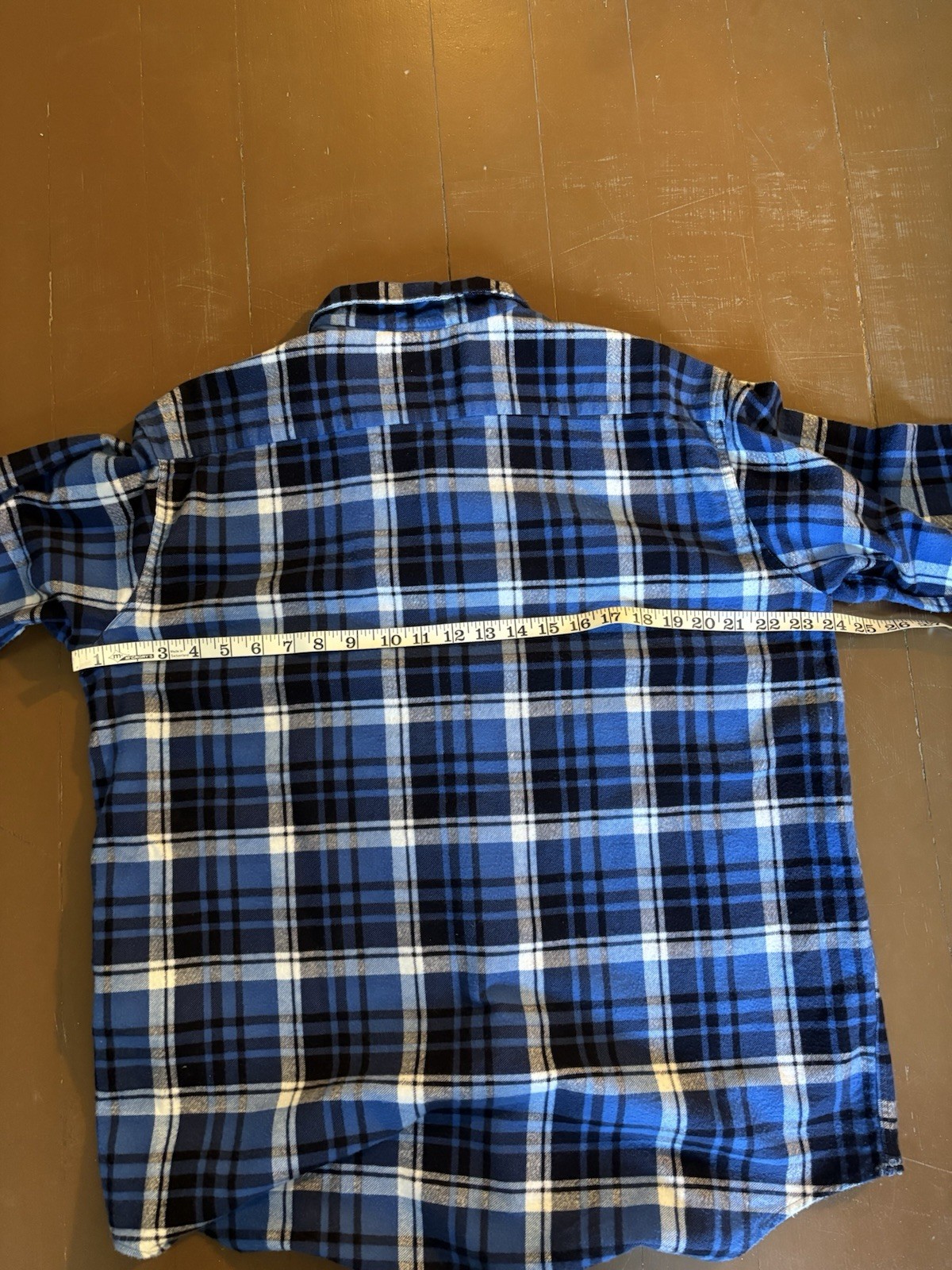 60s Sears Pilgrim Plaid Print Flannel Shirt 1960s Cotton Mens Large Blue
