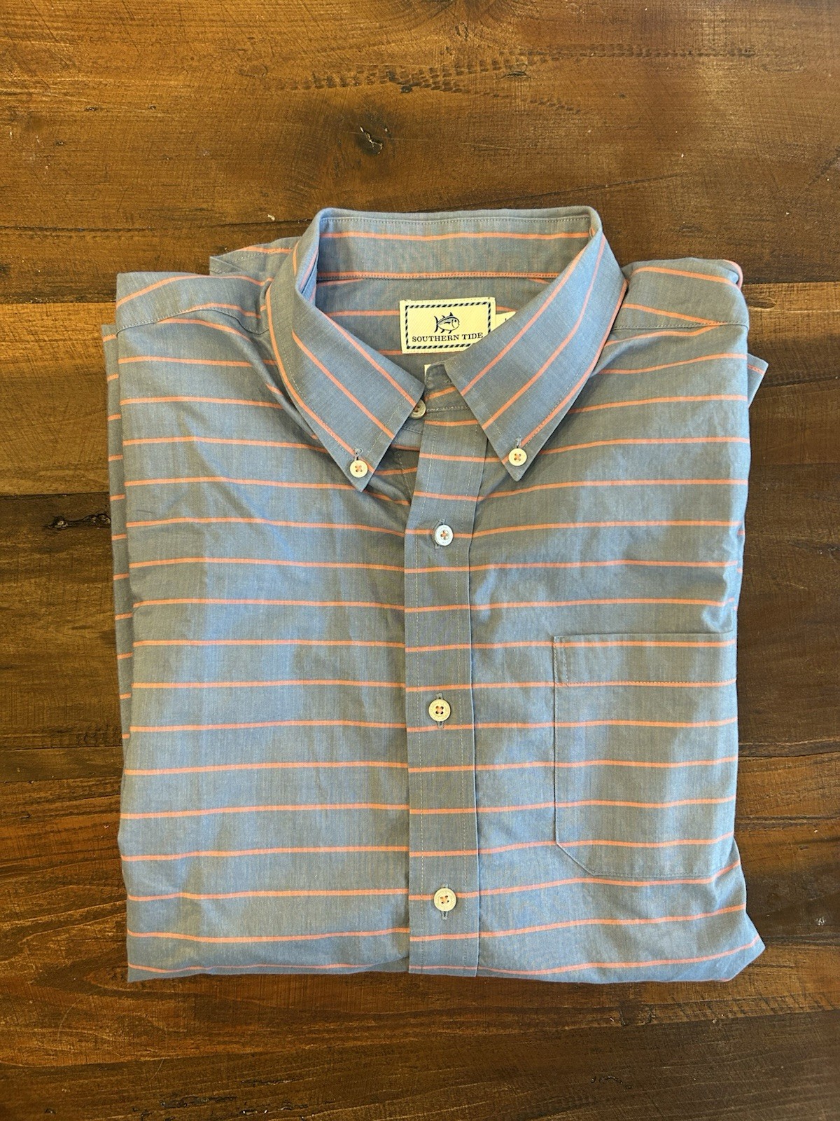 Southern Tide Men’s Button Down Shirt Blue Stripe Long Sleeve Trim Fit Large
