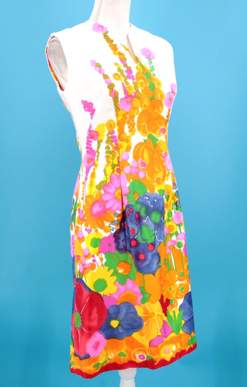 VTG 60s Psychedelic Floral Hawaiian Sheath Dress XS/S 1960s Alice Polynesian