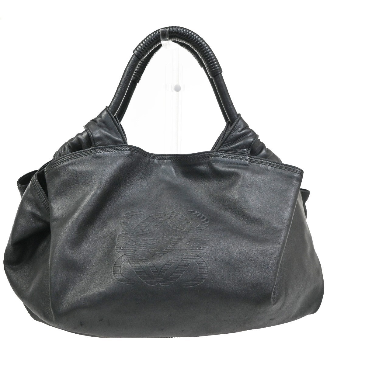 LOEWE ANAGRAM Logo Aire Handbag Nappa Leather Black SHW Spain 84CA580