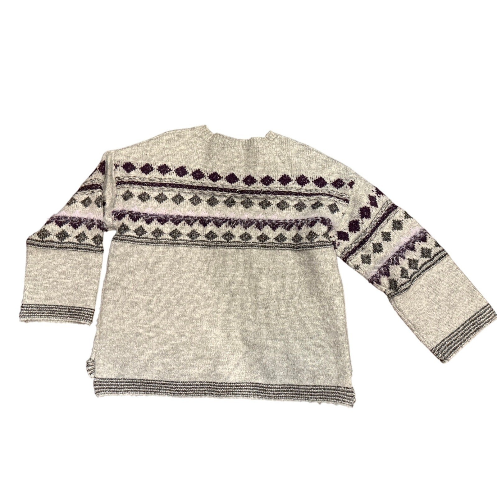 Womens Sweater Size Large Time & Tru Gray Fair Isle Sweater Crewneck Soft Knit