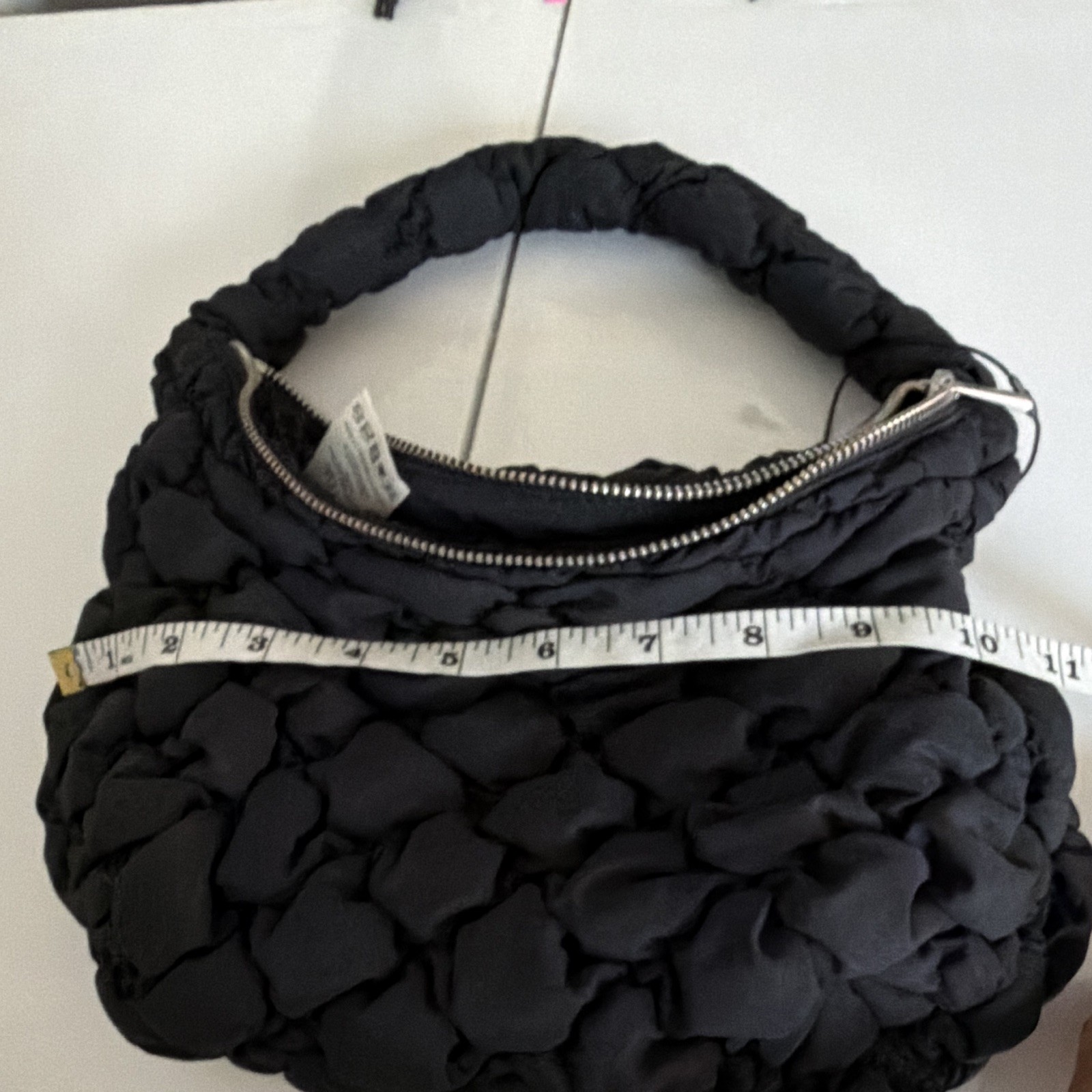 Babaton Black Quilted Crescent Shoulder Bag Zip Top Handle Small Strap