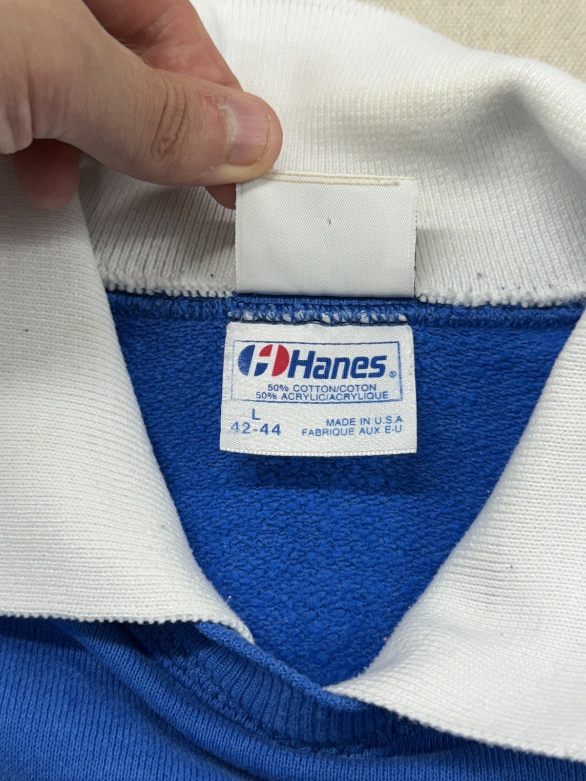 Vintage 80s Farm Animals Collared Sweatshirt Size Large Blue USA Picket And Post