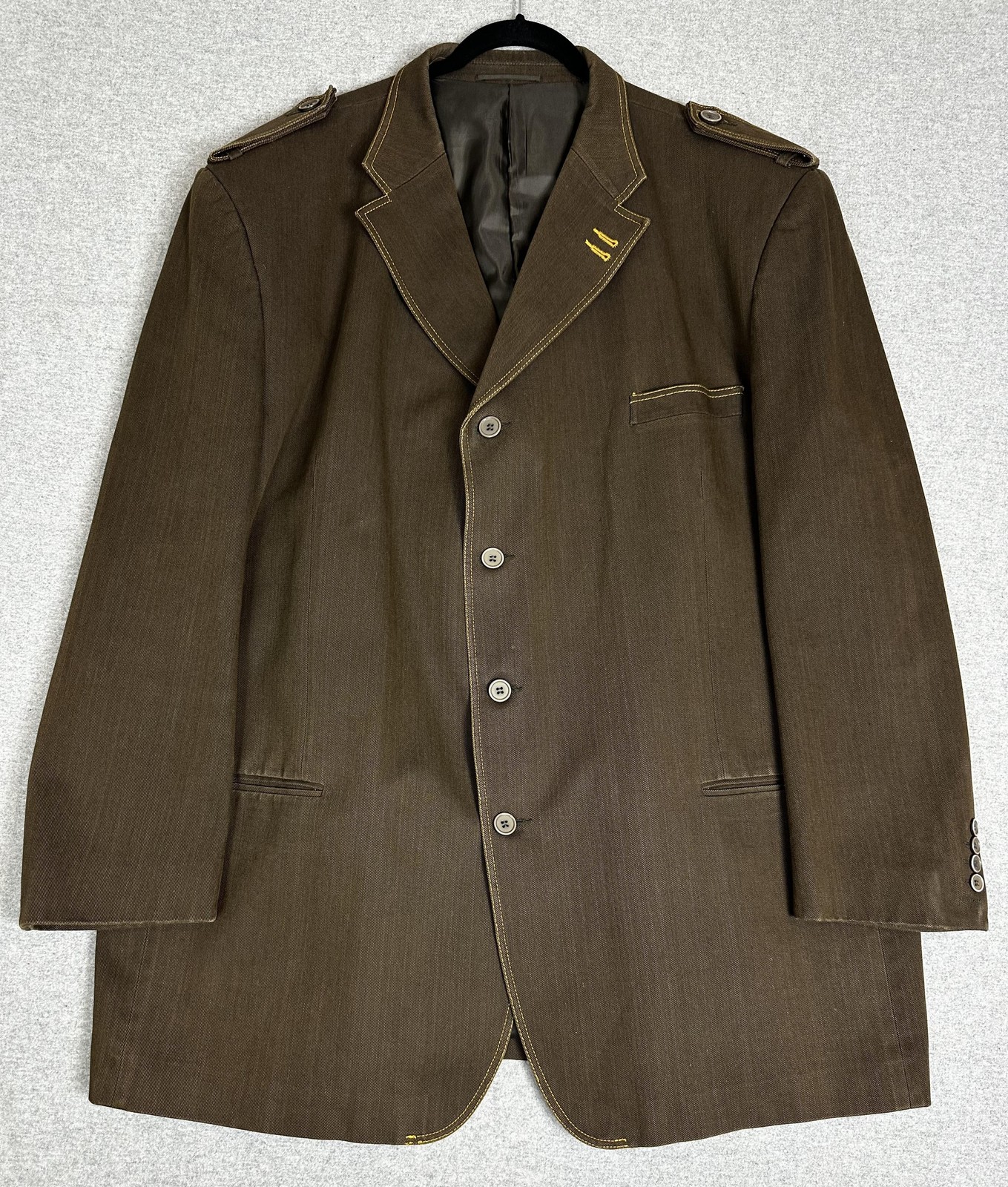 CDS Jeans Blazer Mens 4XL Brown Military Epaulettes 3 Button Sport Coat Stiff