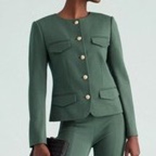 Ann Taylor Ponte Knit Forest Green Collarless Jacket Blazer Women’s Size 12