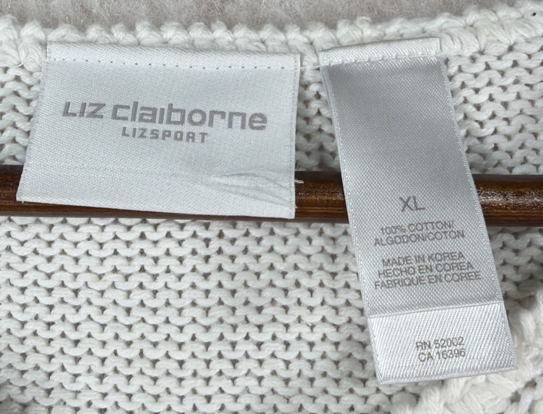Liz Clairborne Short Sleeve Sweater White With Multi Color Stripes Size XL