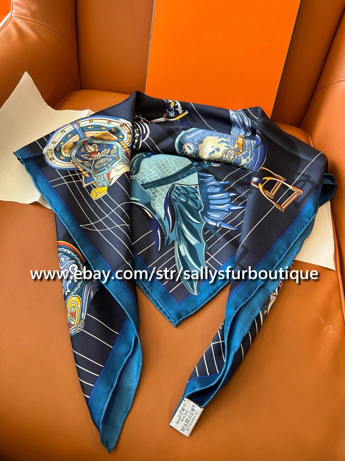 Sallys Boutique 14~18 Momme Twill Silk Wrap Scarf Saddle Print Square Shawl 35″