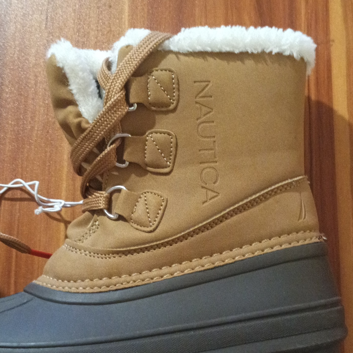 Nautica Ayce Youth Boys Snow Boots Tan/Gray Lace Up Faux Fur Lined Size 2M