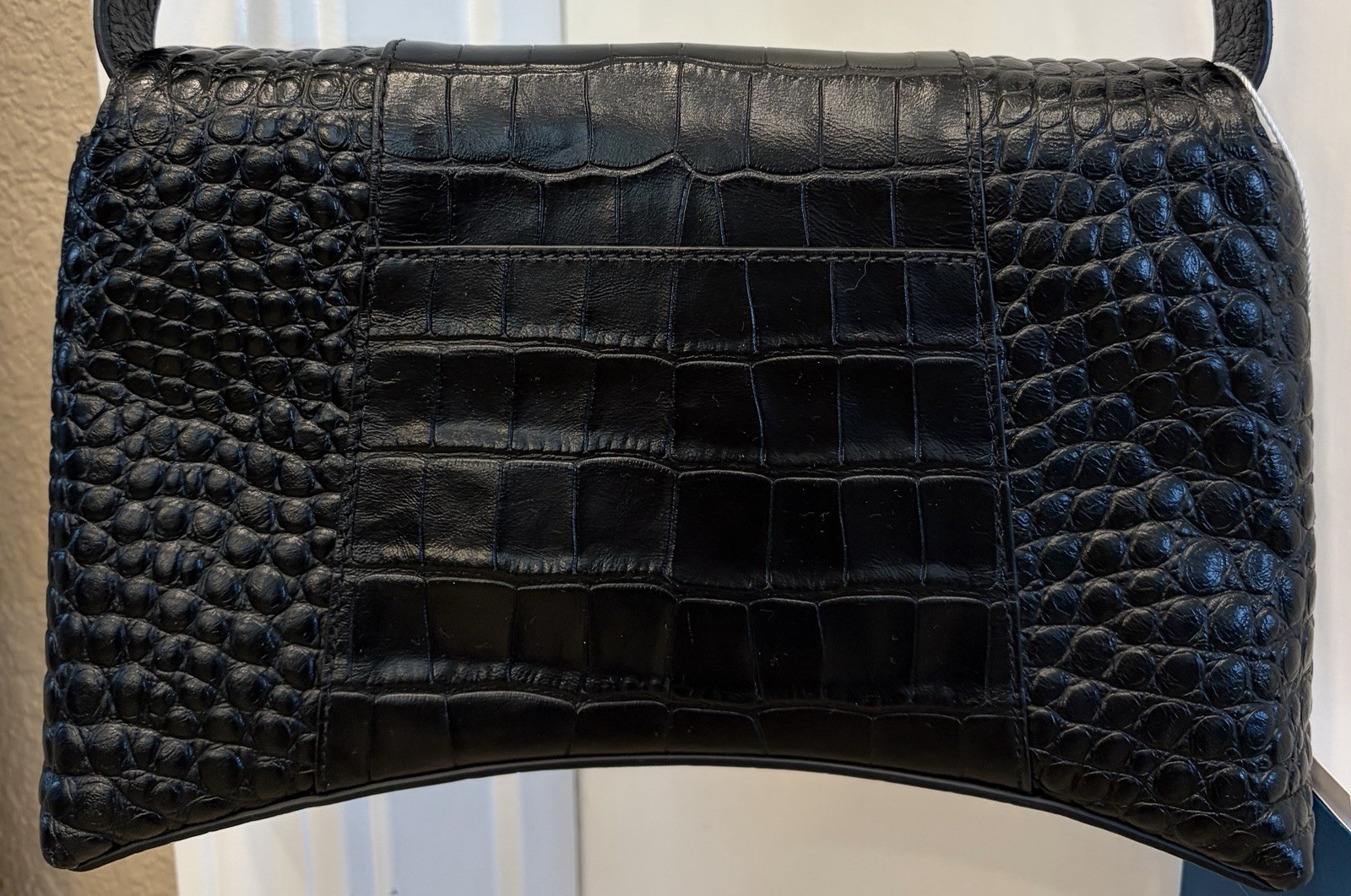 Pre Owned Black Croc Embossed Leather Balenciaga Shoulder Crossbody Handbag VGUC
