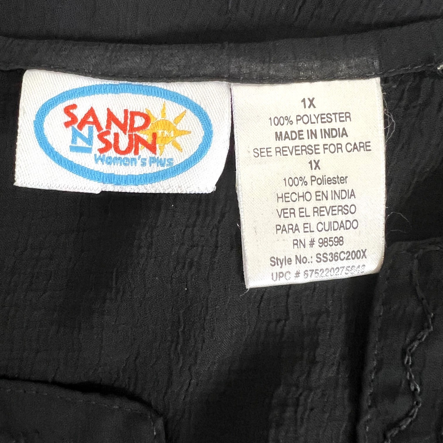 Sand N Sun Womens Swim Cover Up Size 1X Sheer Embroidered Black
