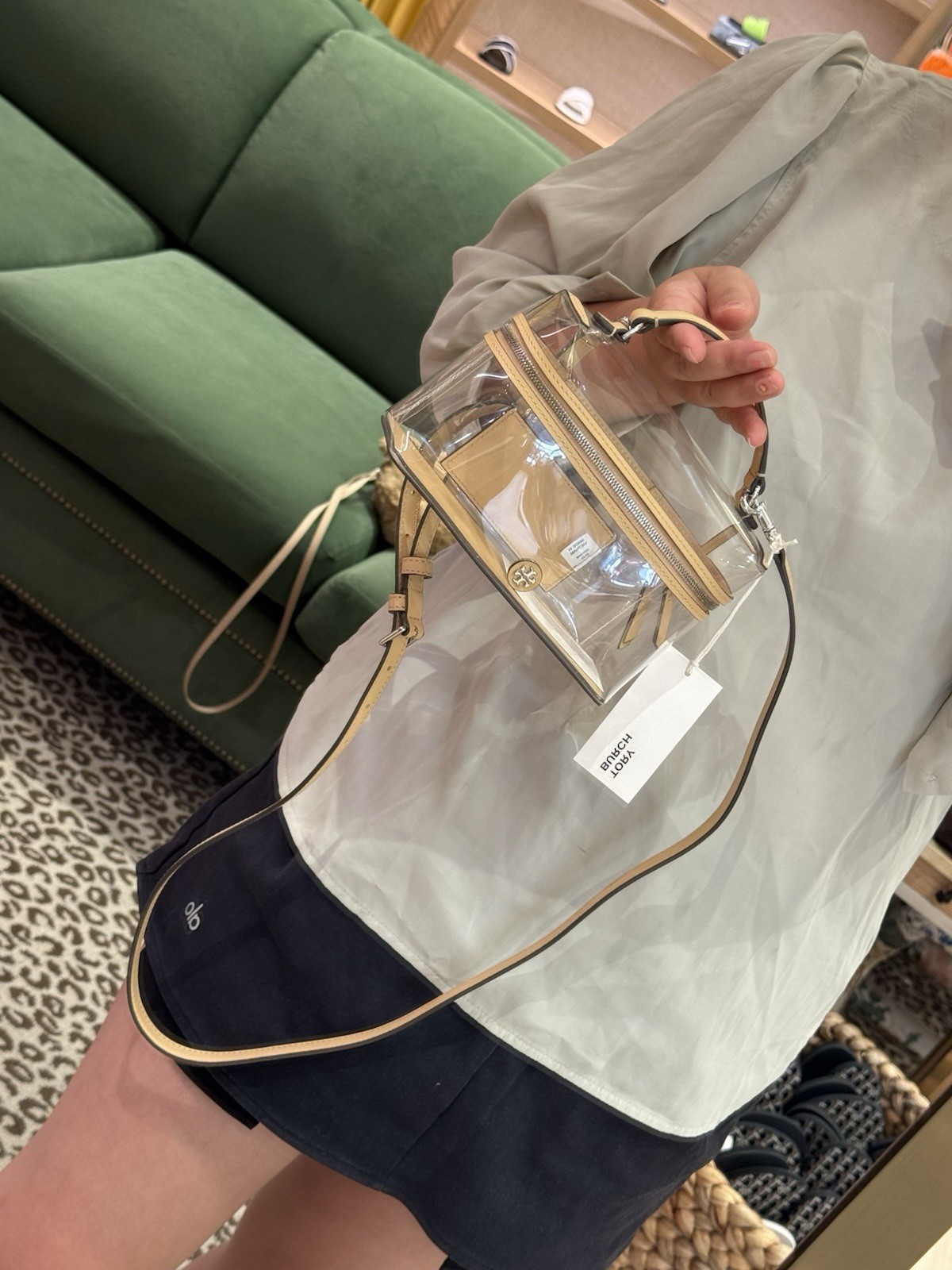 Tory Burch Rory Clear Vanity Bag 180145 Brushed Almond $445 new