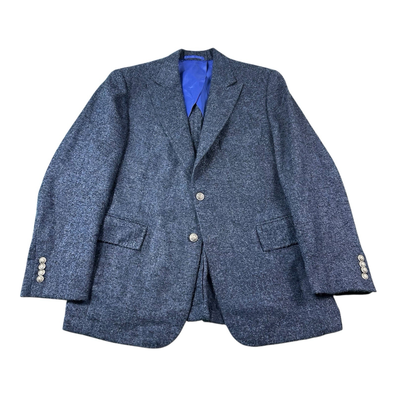 Bespoke Loro Piana Suri Alpaca Blue Wool Metal Button Men’s Half Lined Blazer 44