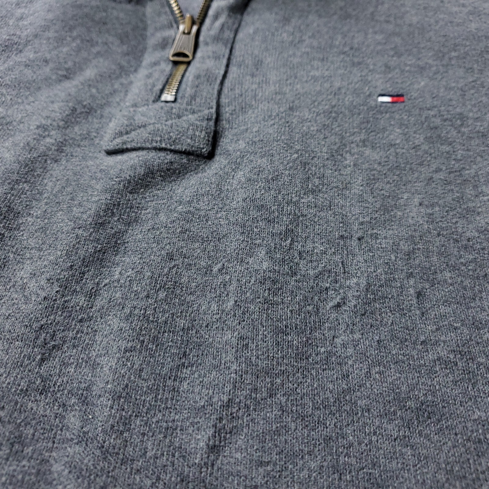 Tommy Hilfiger Sweater Mens L Large Gray Pullover Zip Up Cotton Casual Preppy