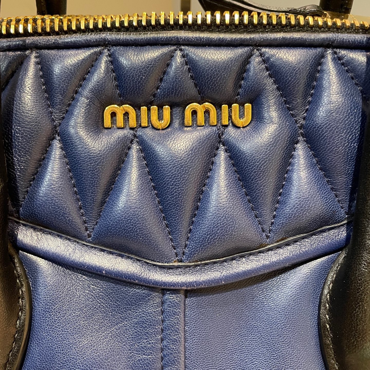 Miu Miu Quilted Leather Navy Large Top Handle Crossbody Bag