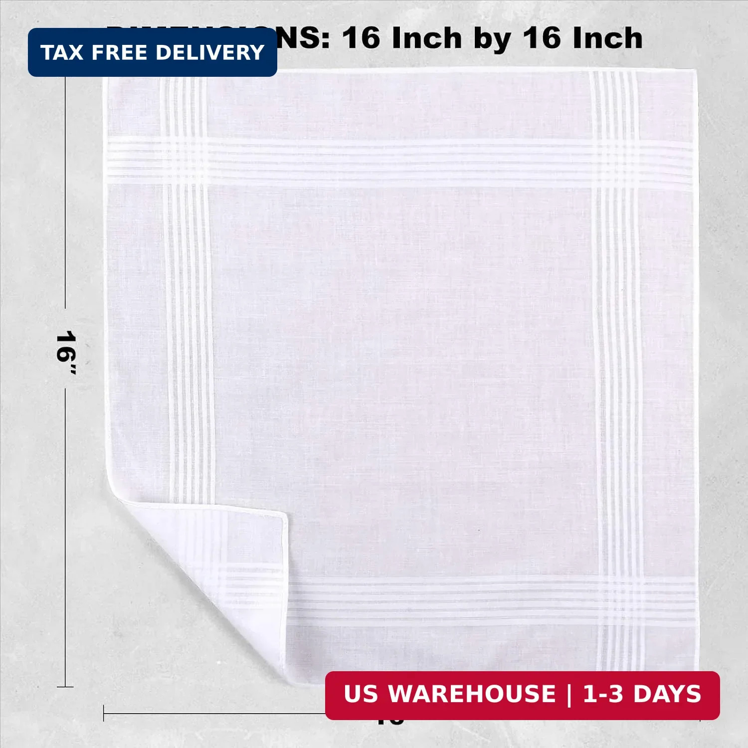 25 Pack Men’s Cotton Handkerchiefs, 16×16 Inch, White | 100% Soft Cotton, Bulk P