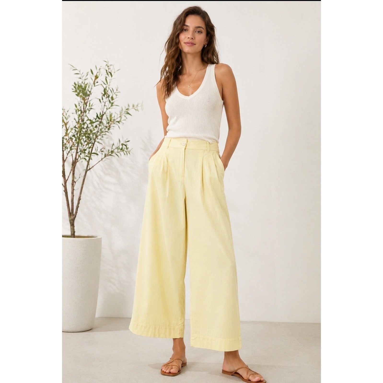 LOFT Yellow Wide Leg Pleated Cotton Trousers Pants 4 NWT 760629 SP24
