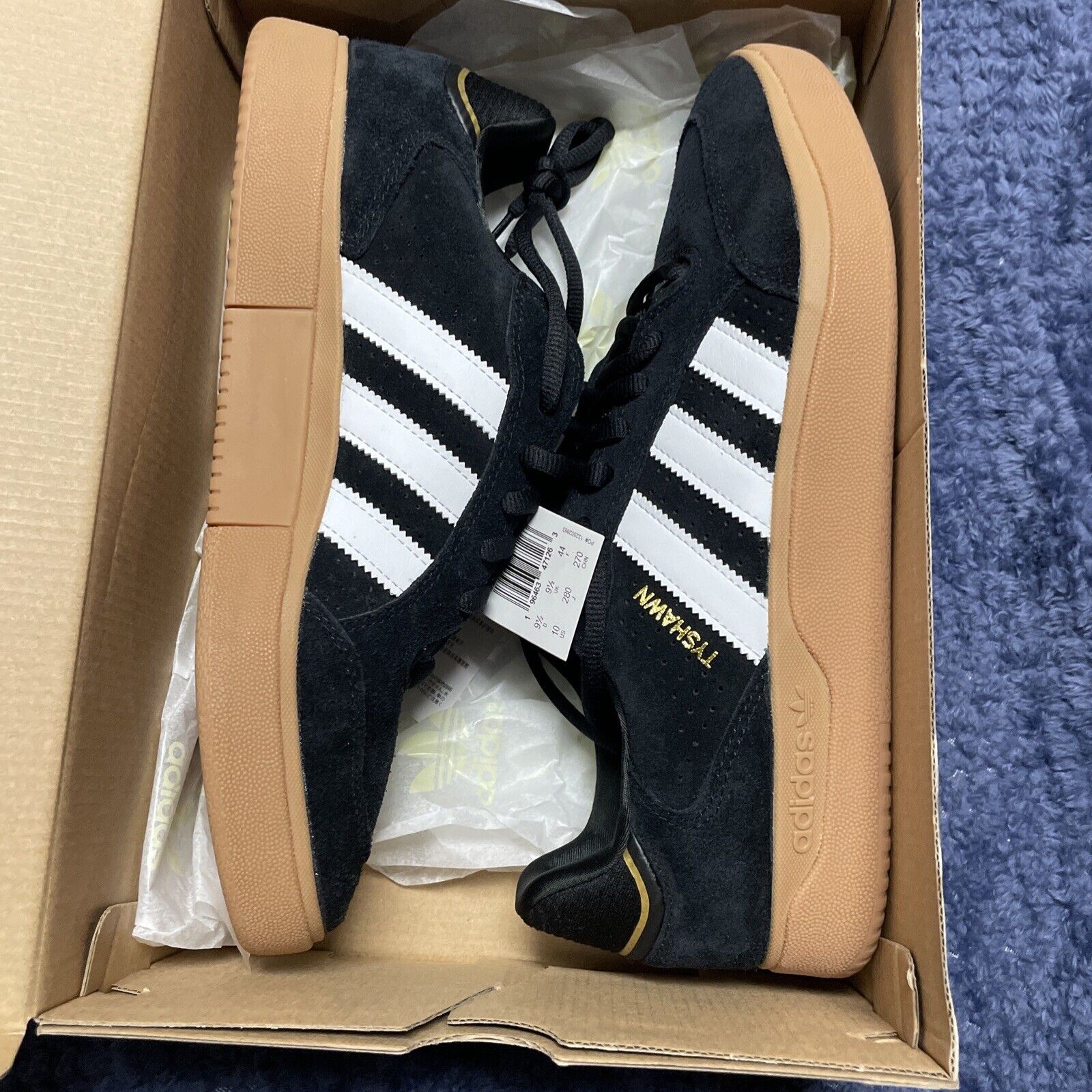 New Adidas Men’s Size 10 Tyshawn Low Black & Gum Skateboarding Shoes IG5280