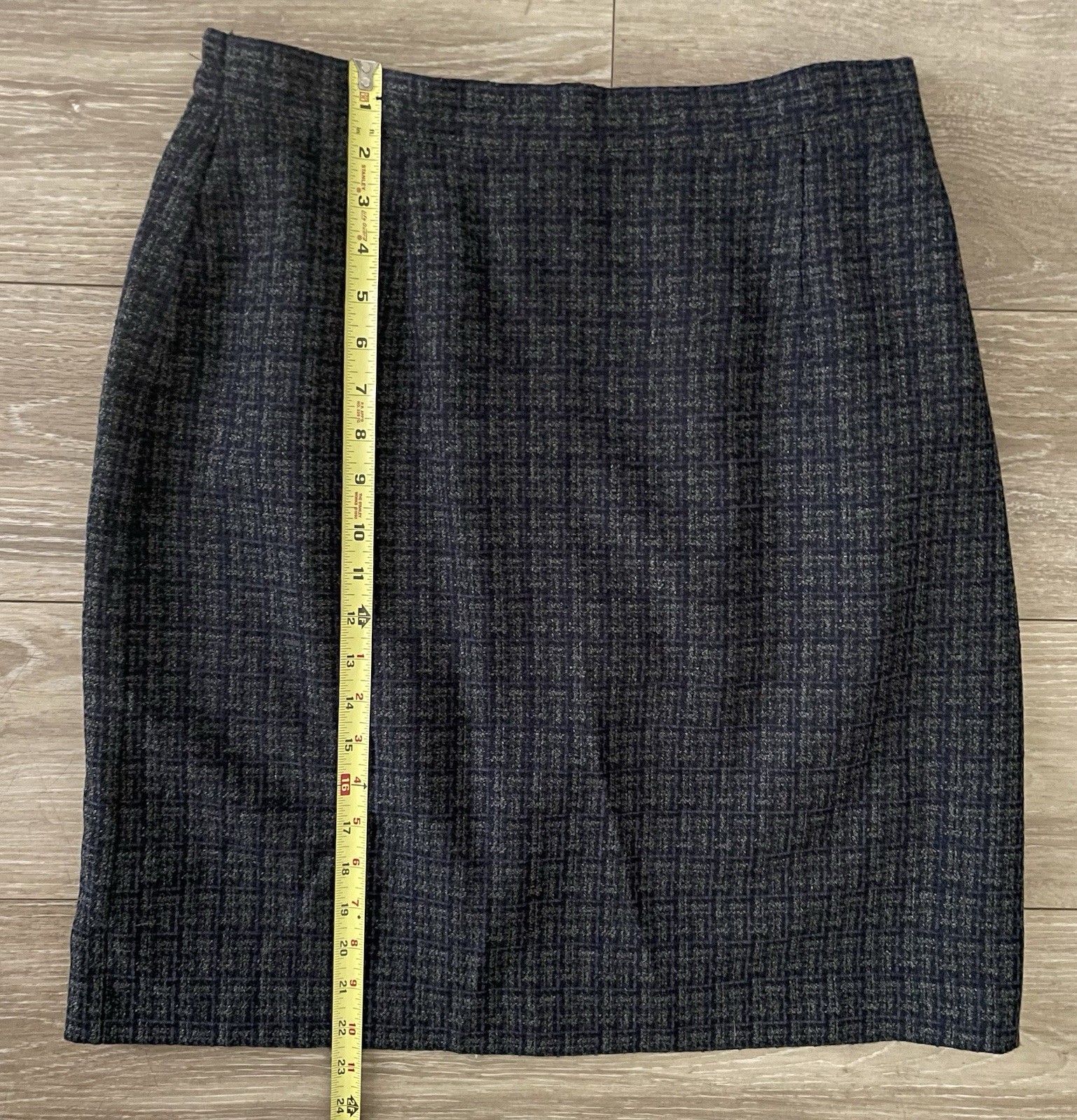 Vtg Adolfo Studio Women’s 2 Piece Tweed Skirt Suit Gray Blue Blazer Work Size 14