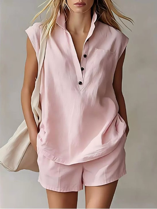 Women’s 2 Piece Outfit Sleeveless Shirt and Shorts Set Casual Summer