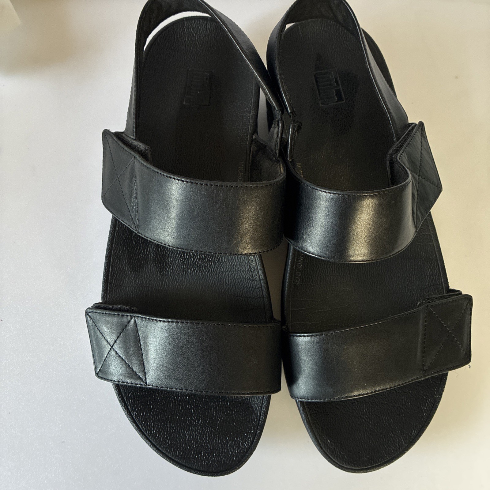 FitFlop-F-Mode Go Sandals Women’s Black Leather Adjustable Slingback Wedge Sz 10