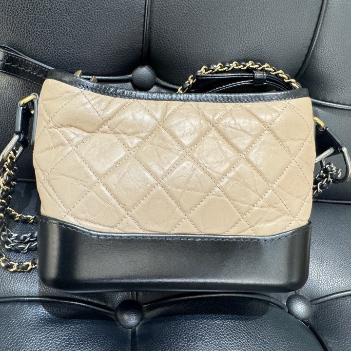 Chanel Gabrielle Beige Quilted Leather Silver Gold Chain Shoulder Bag