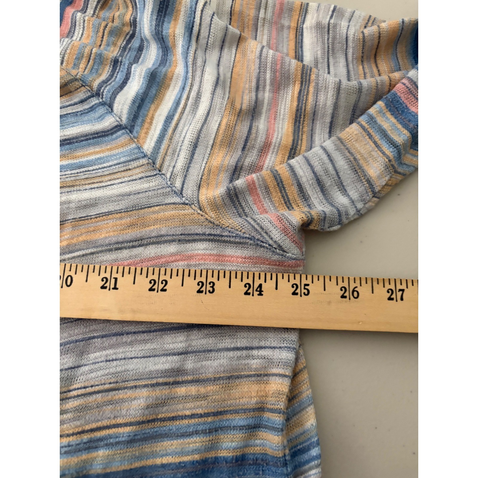 Studio Woman JP7 Blue Orange Striped Tassel Tie Neck Knit Top Plus Size 2X