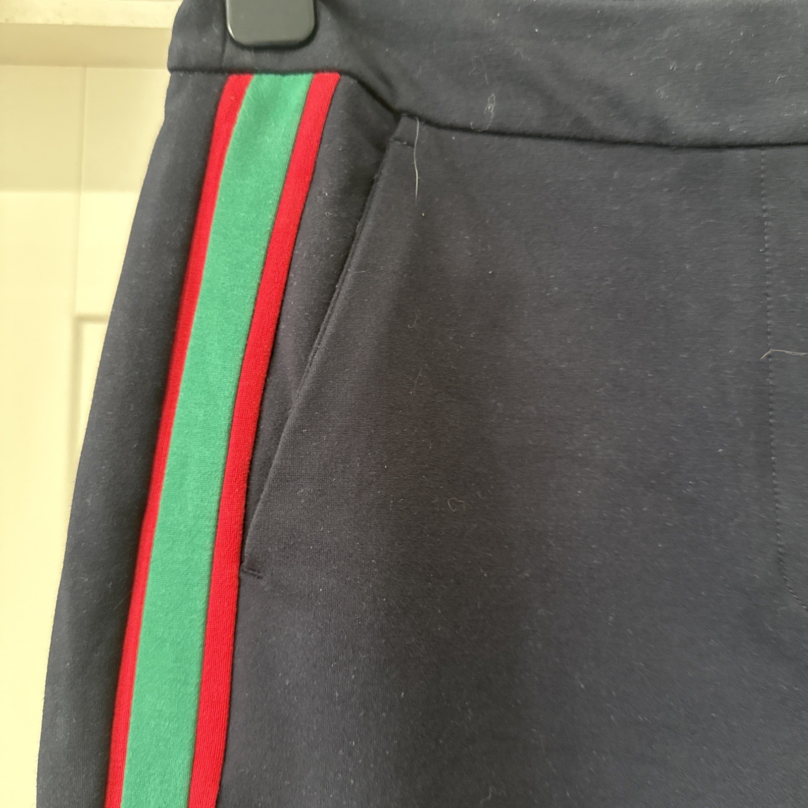 Boden Trousers Straight Wide Leg Navy Size 12P Uk Red & Green Stripe