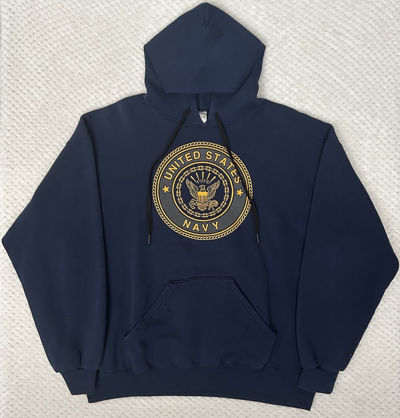 Vtg. M.J. Soffe US Navy fleece Hoodie Mens XL Navy Blue Graphic Logo