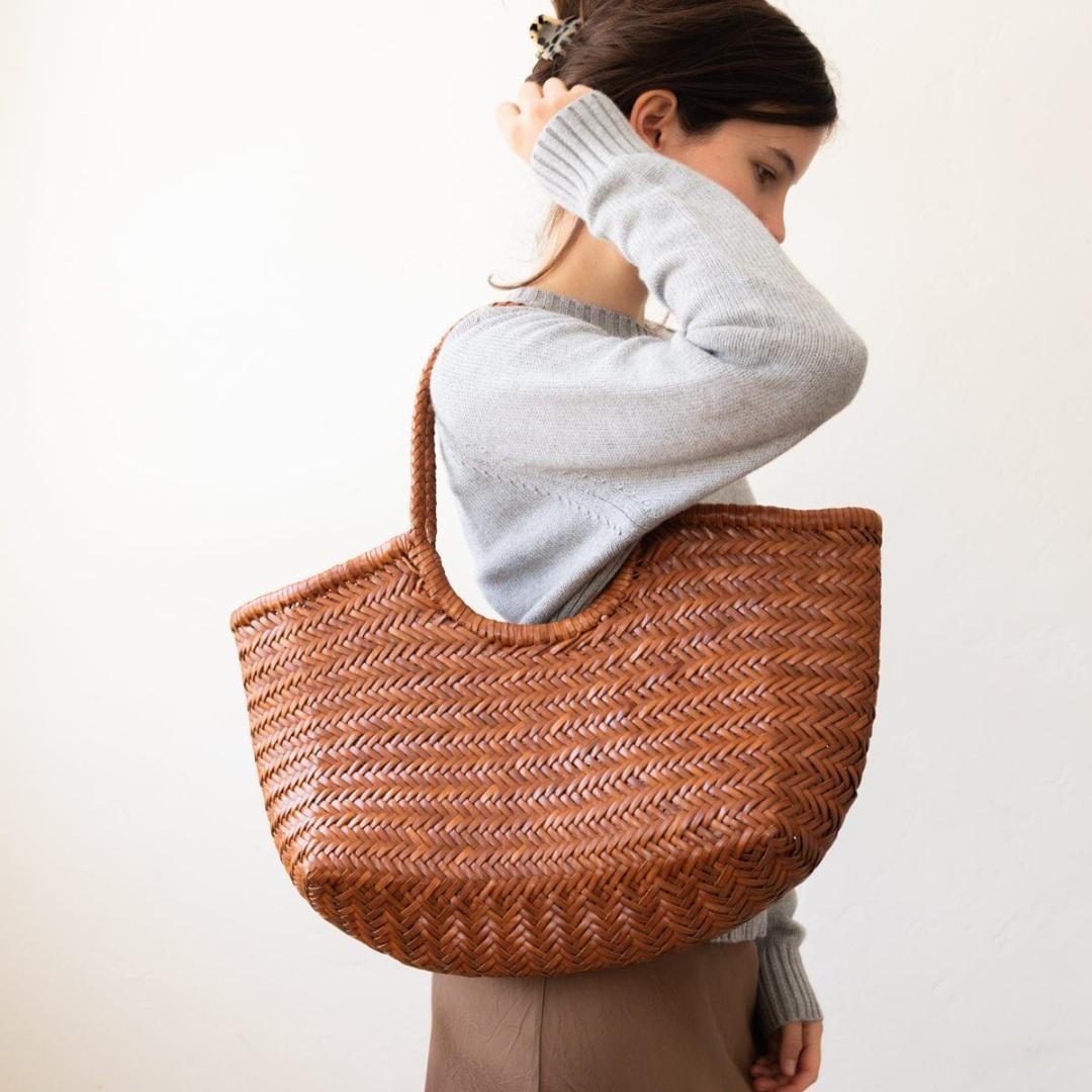 Dragon Diffusion Leather Mesh Totebag Nantucket Basket Handbag Brown Excellent