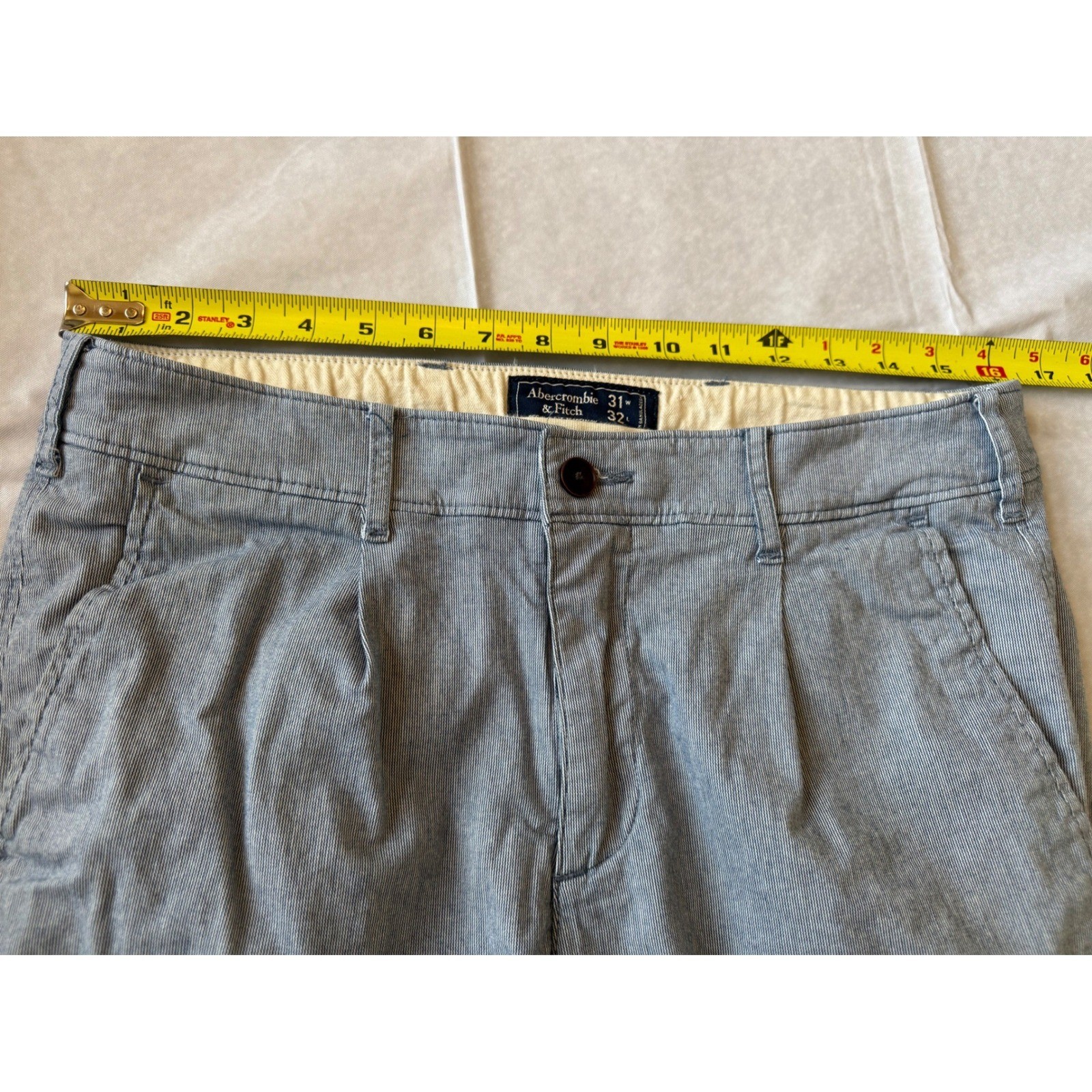 Abercrombie & Fitch Men Seersucker Chino Pants 31X32 Blue Striped Cotton Stretch