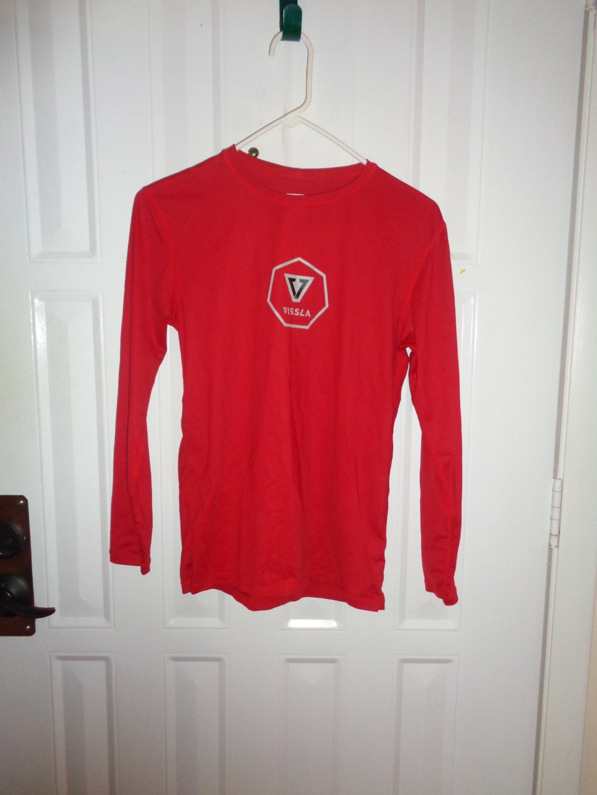 Vissla Boy’s Red Large Shirt Fitted Long Sleeve 92% Nylon 8% Spandex Sun Protect