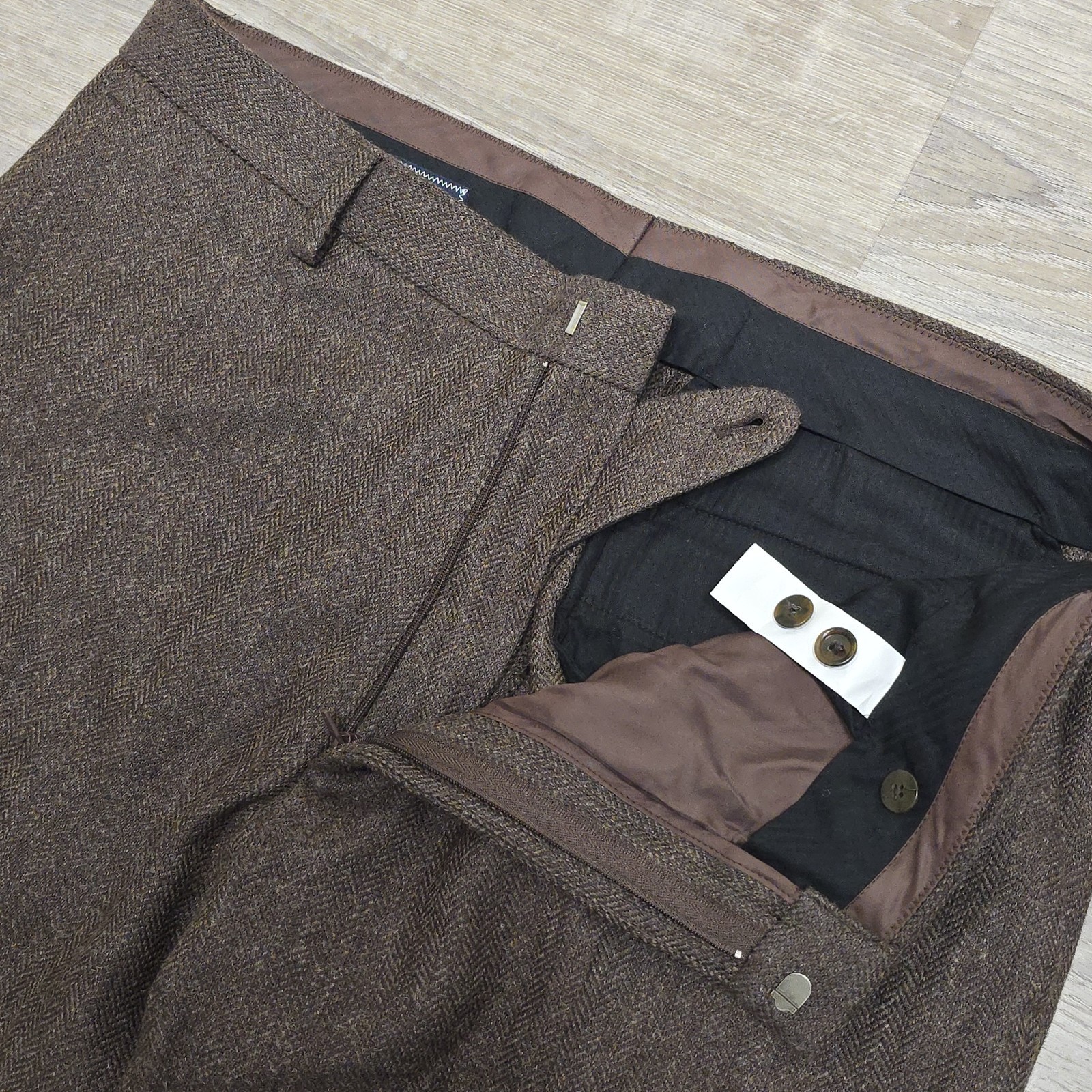 J.Crew x Moon Kenmare Tweed Pants 36×32 Brown Herringbone Worsted Wool Trouser