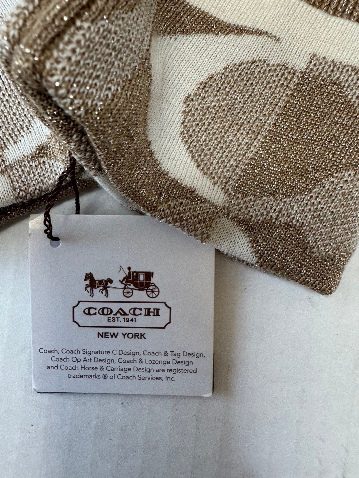 NWT Coach Logo C Monogram Shimmer Gold Beige Wool Touch Gloves