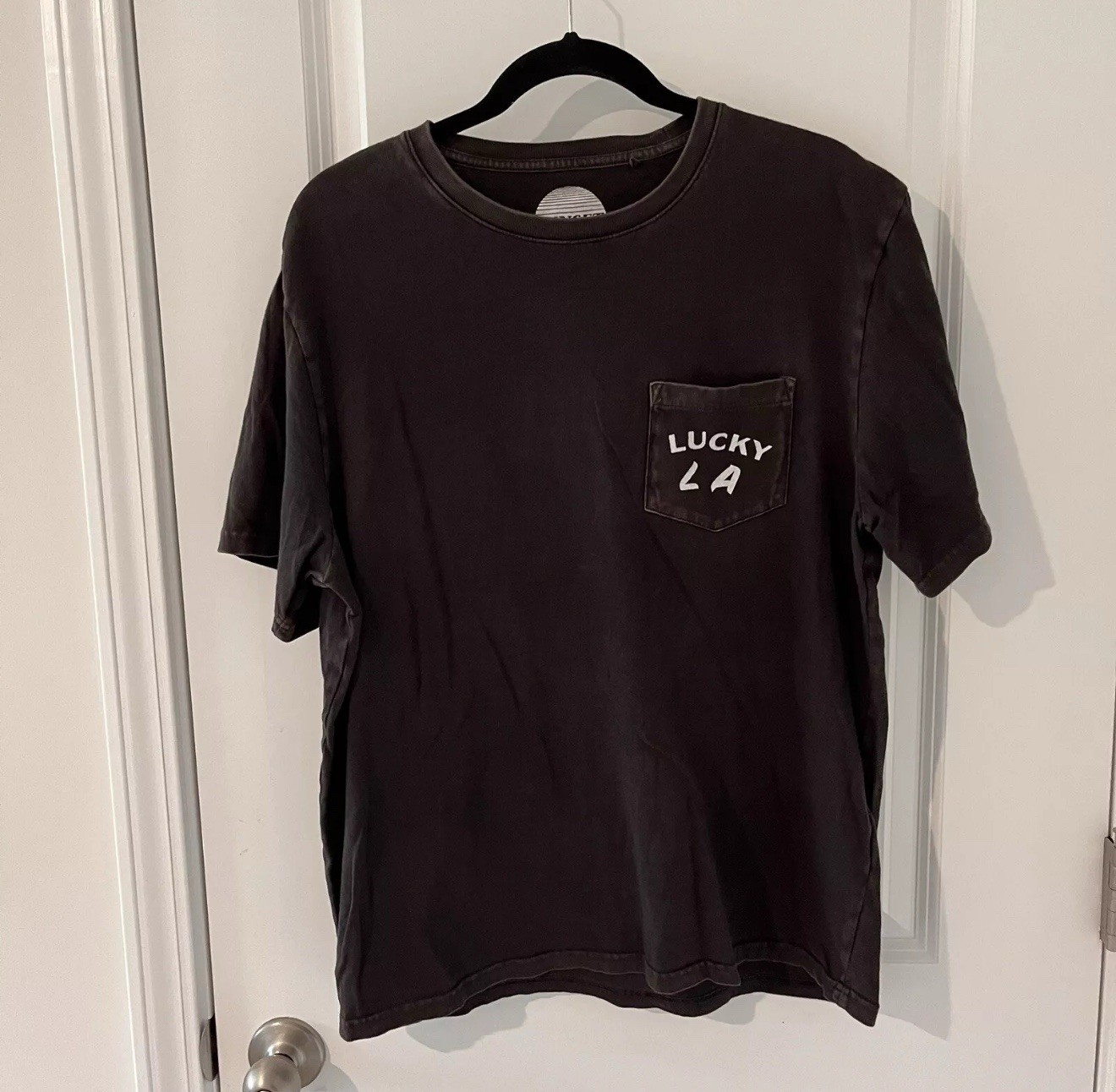 Sunset Wash Lucky Brand Mens Medium Brown Graphic Tshirt Pocket Back Design