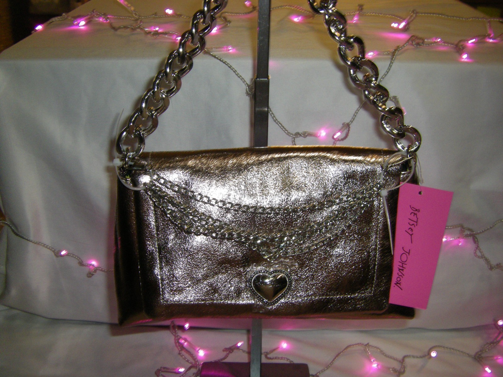 Betsey Johnson Kitsch XO Gabby Metallic Gunmetal Shoulder Bag NWT