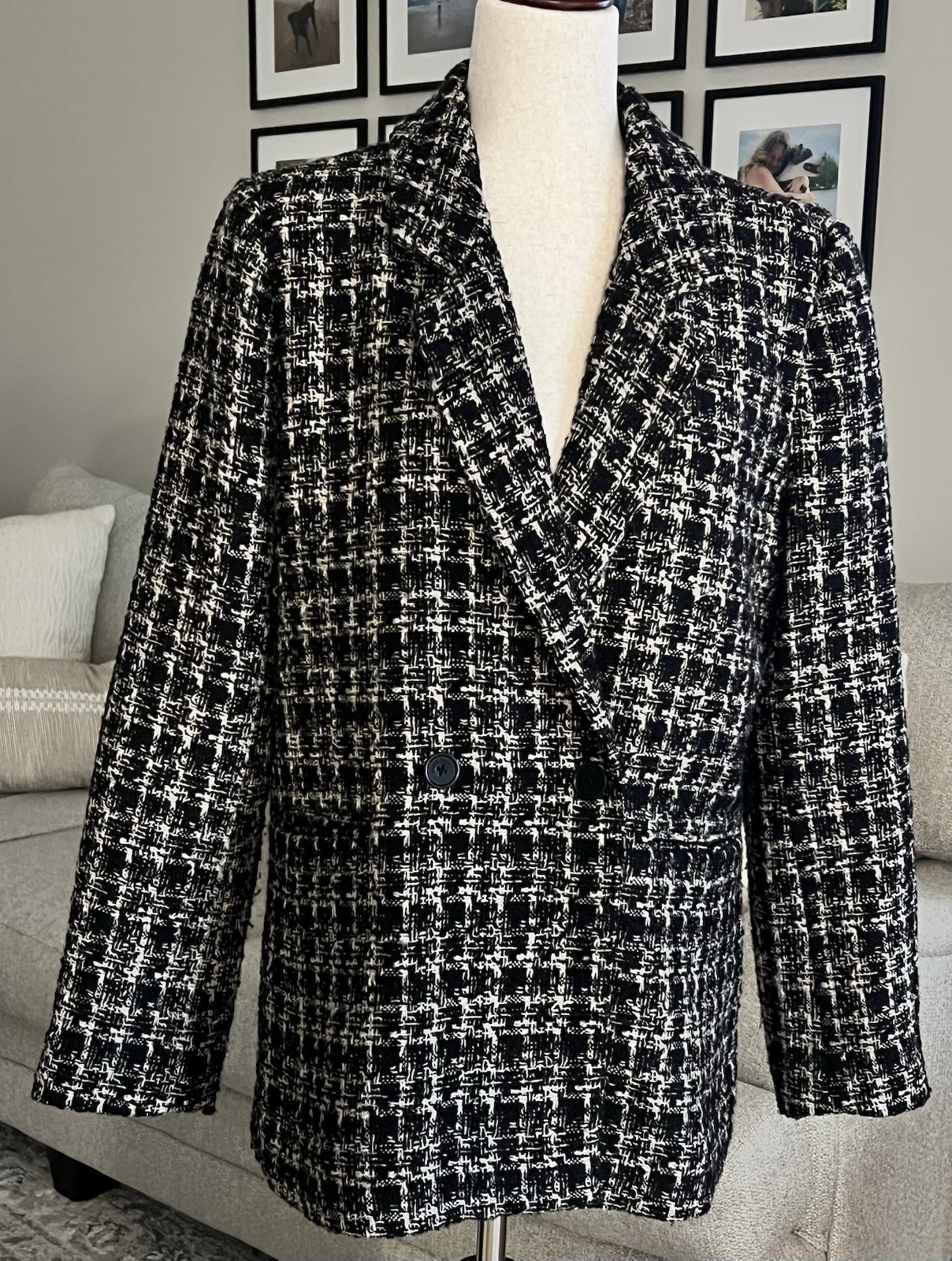Anine Bing Madeleine Tweed Blazer Lined Double Breasted Jacket Medium