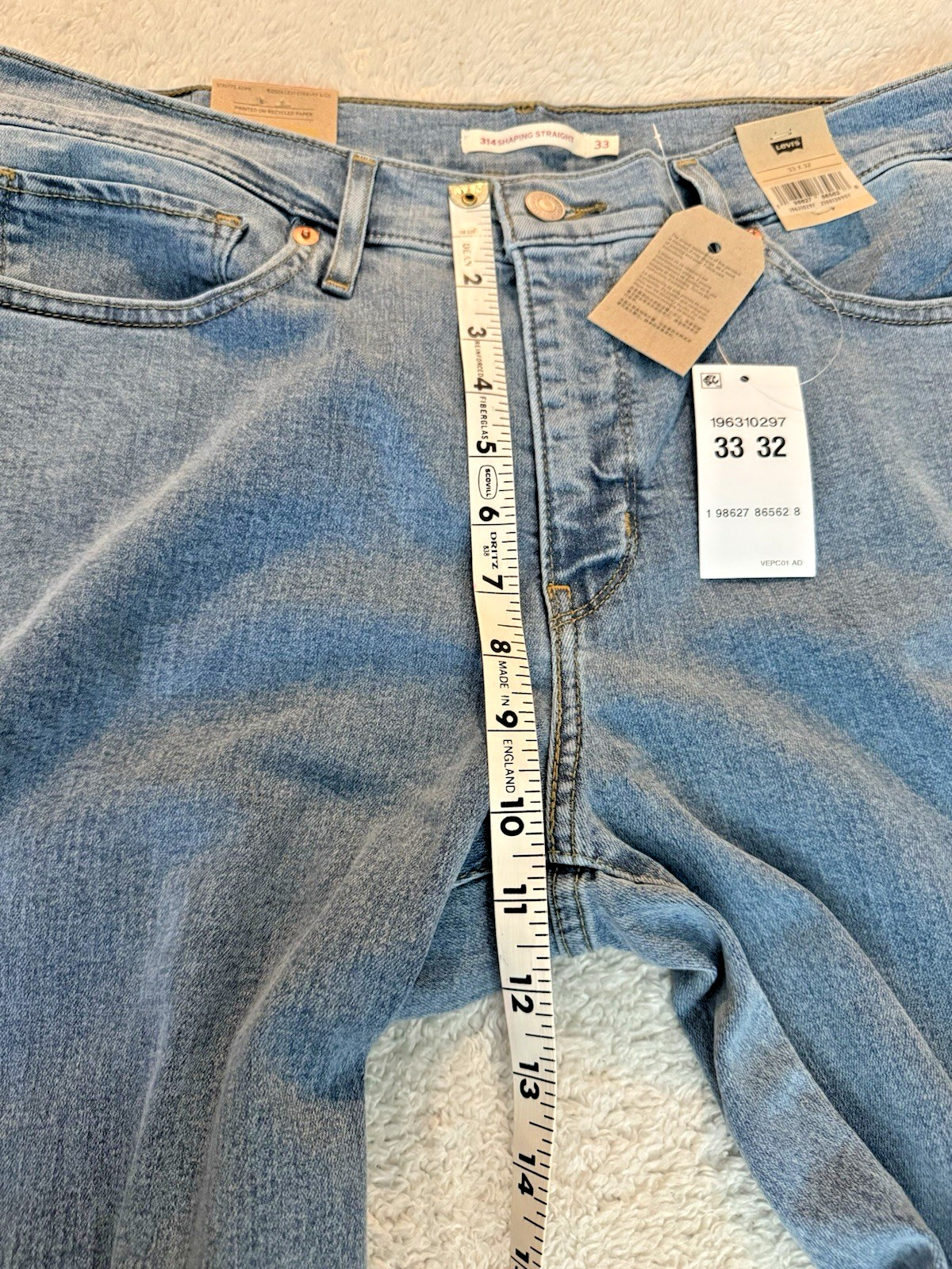 Levi’s 314 Jeans Womens Shaping Straight 33×32 NWT Light Blue
