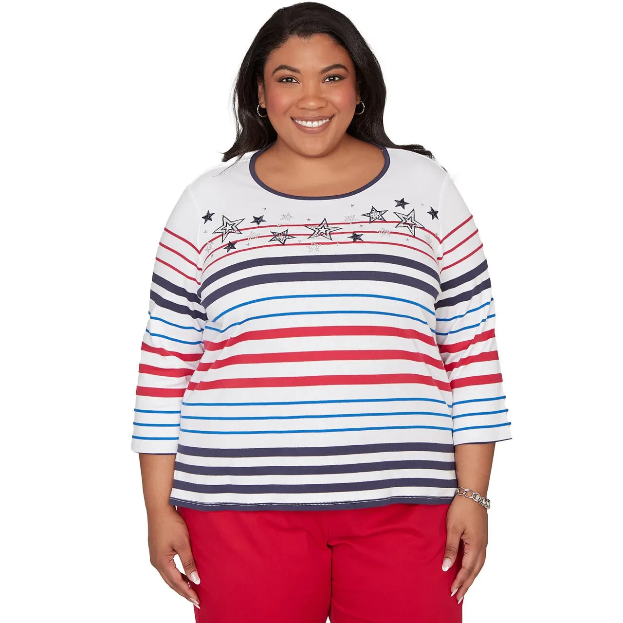 ALFRED DUNNER PLUS SIZE 3X TOP LADY LIBERTY 2026 STARS & STRIPES AMERICANA TOP