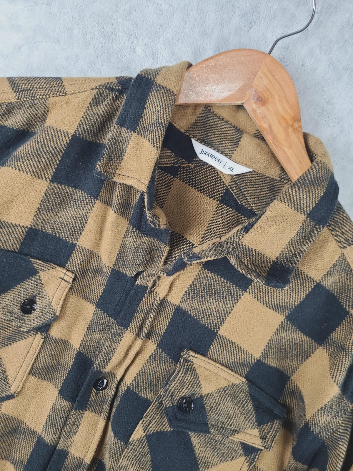 3sixteen Shirt Mens XL Brown Plaid Flannel Long Sleeve Button Front Made USA