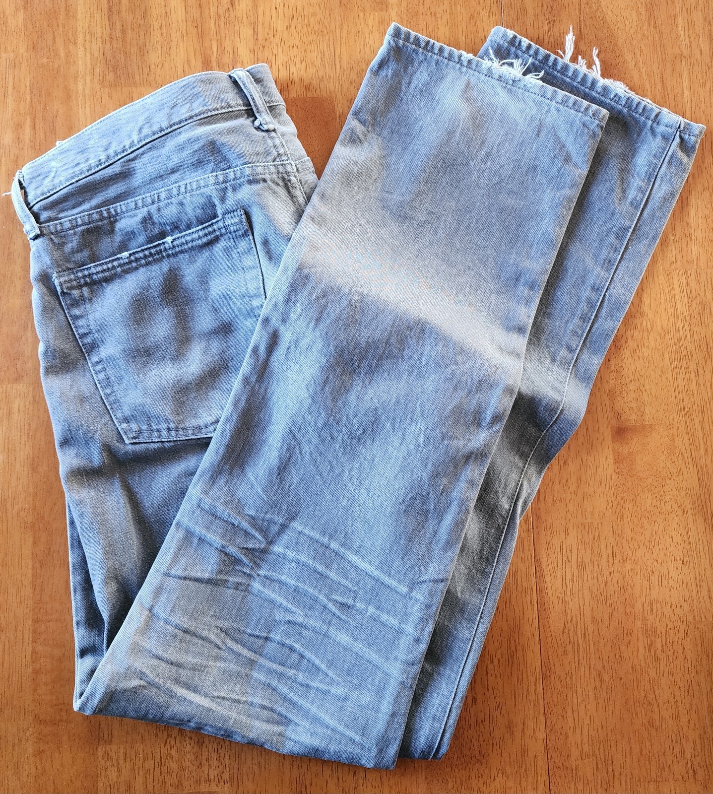 Gap 1969 Men’s Straight Jeans 33×34 Gray Faded Distressed 100% Cotton Denim male