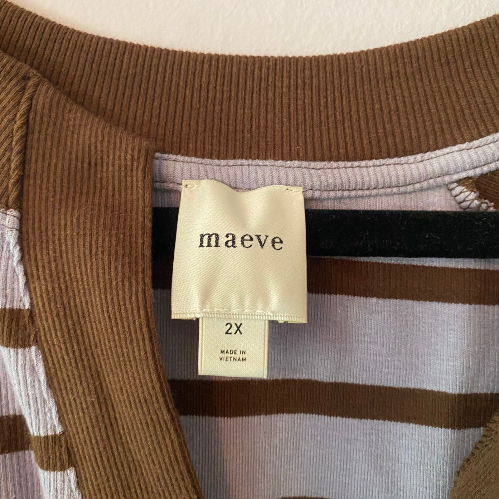 Maeve Purple Brown Stripe Ribbed Short Sleeve Henley Shirt Preppy Sparkle 2X