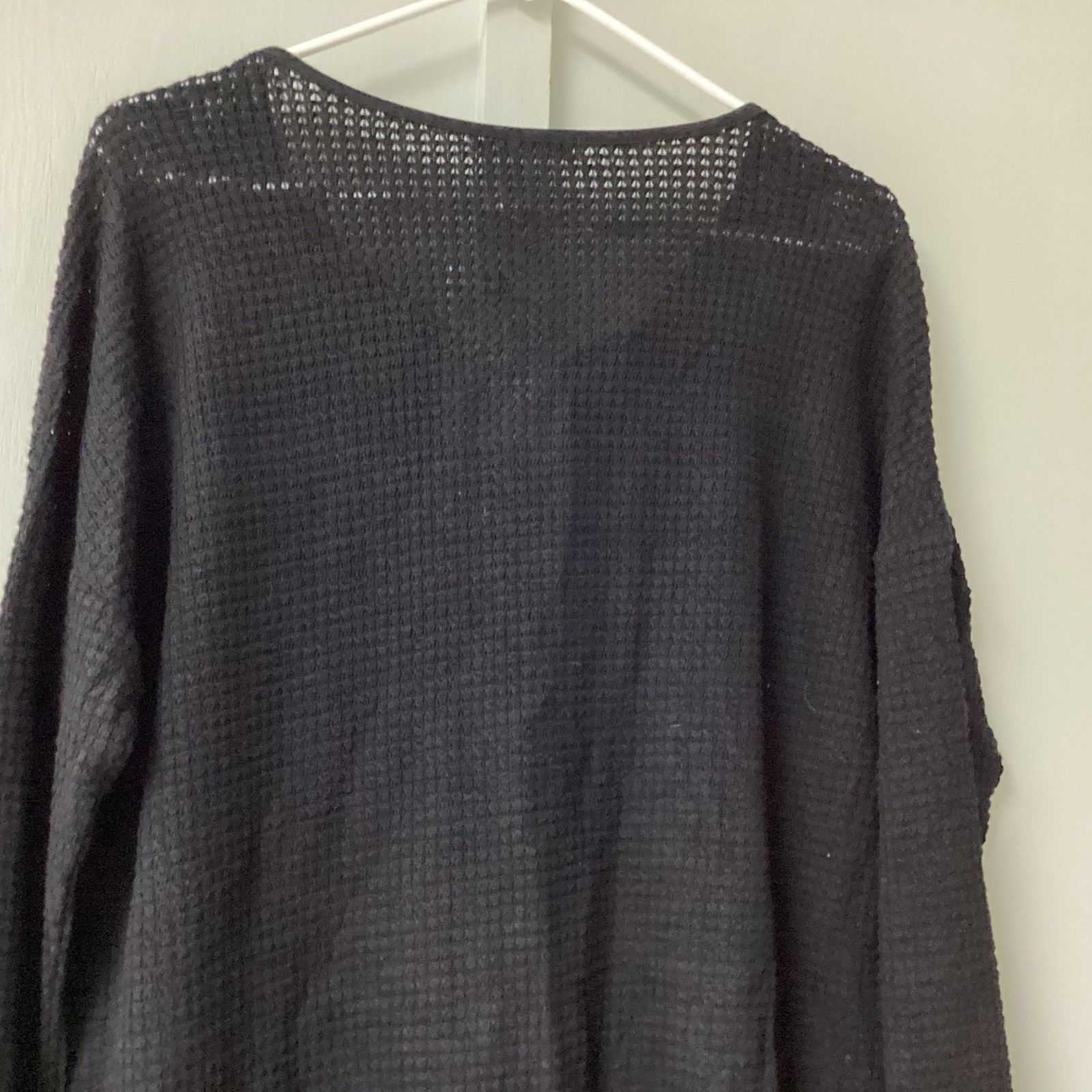ADREAMLY Black Semi-Sheer Blouse Women’s Size Medium Waffles Studs Hole Knit New