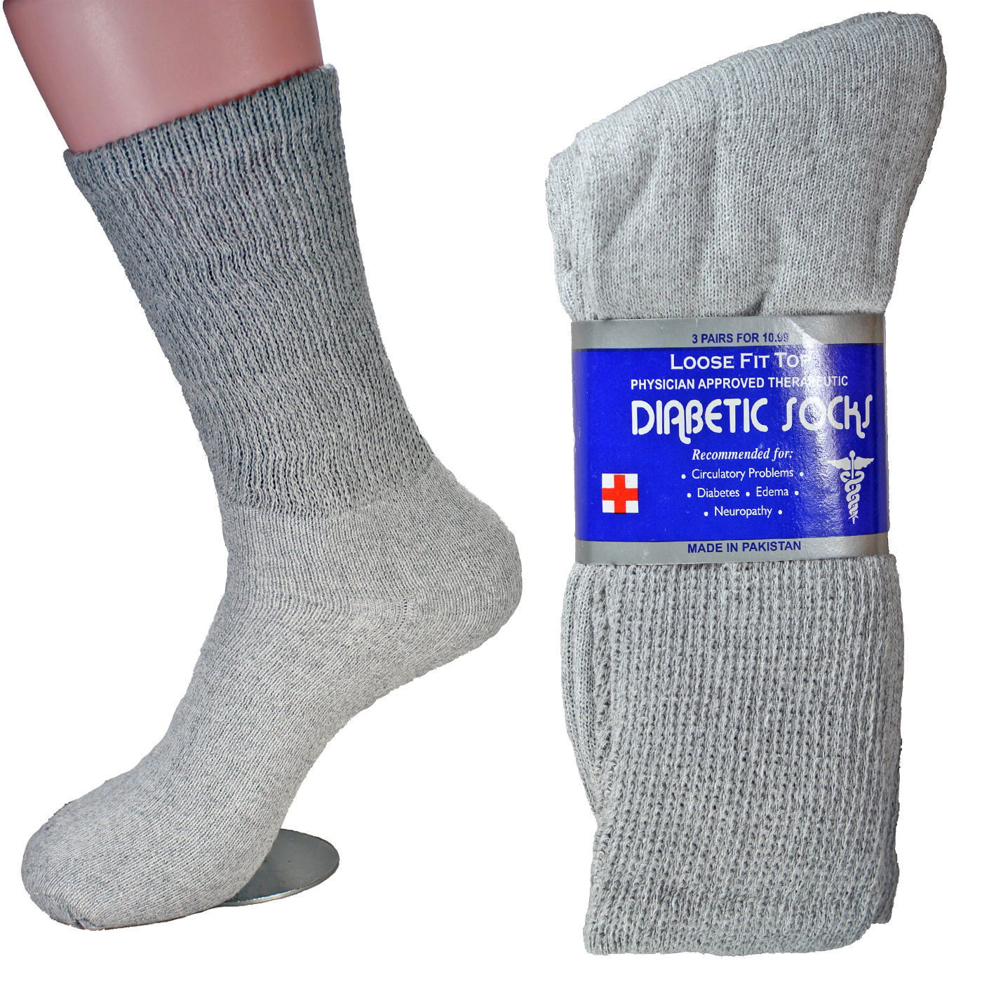 12 Pairs Men’s Circulatory Diabetic Crew Socks Health Cotton 9-11 10-13 13-15