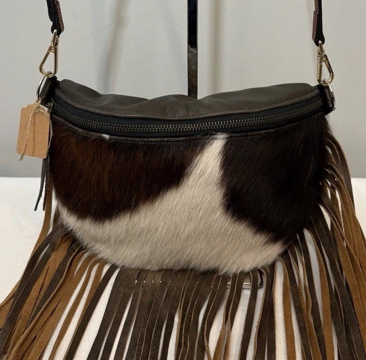 Hair On Hide Crossbody Bag Cowhide Leather Brown White Western Shoulder Purse
