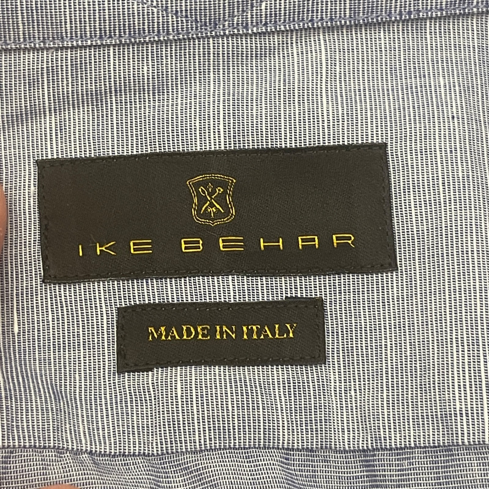 Ike Behar Men’s Button Up Dress Shirt Size 15 1/2 Linen Cotton Blue Italy