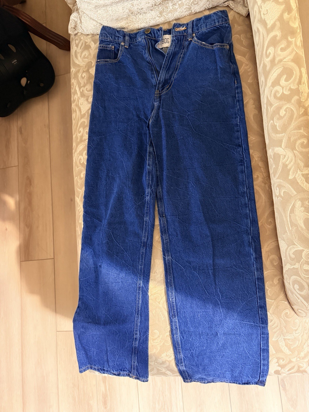 BDG Men’s Blue Dark Wash Denim Jeans Straight Leg Regular Fit Zip 5-Pocket