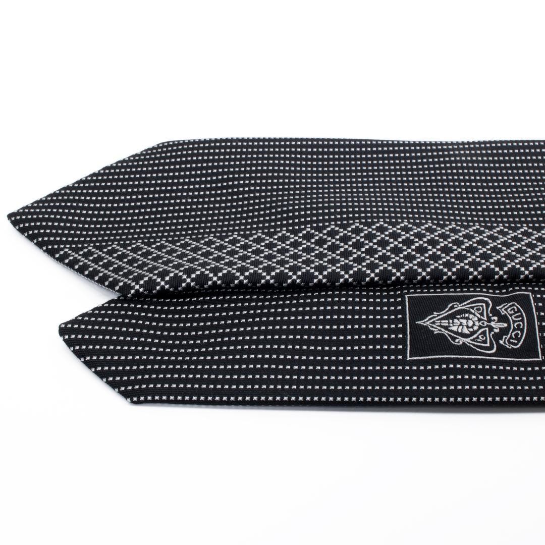 GUCCI Diamante Cleric Tie Black Silver Silk Regular 7.1cm New Unisex