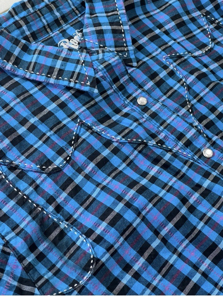 Rock 47 Wrangler XXL Western Plaid Snap Shirt Cowgirl Cross Crystal