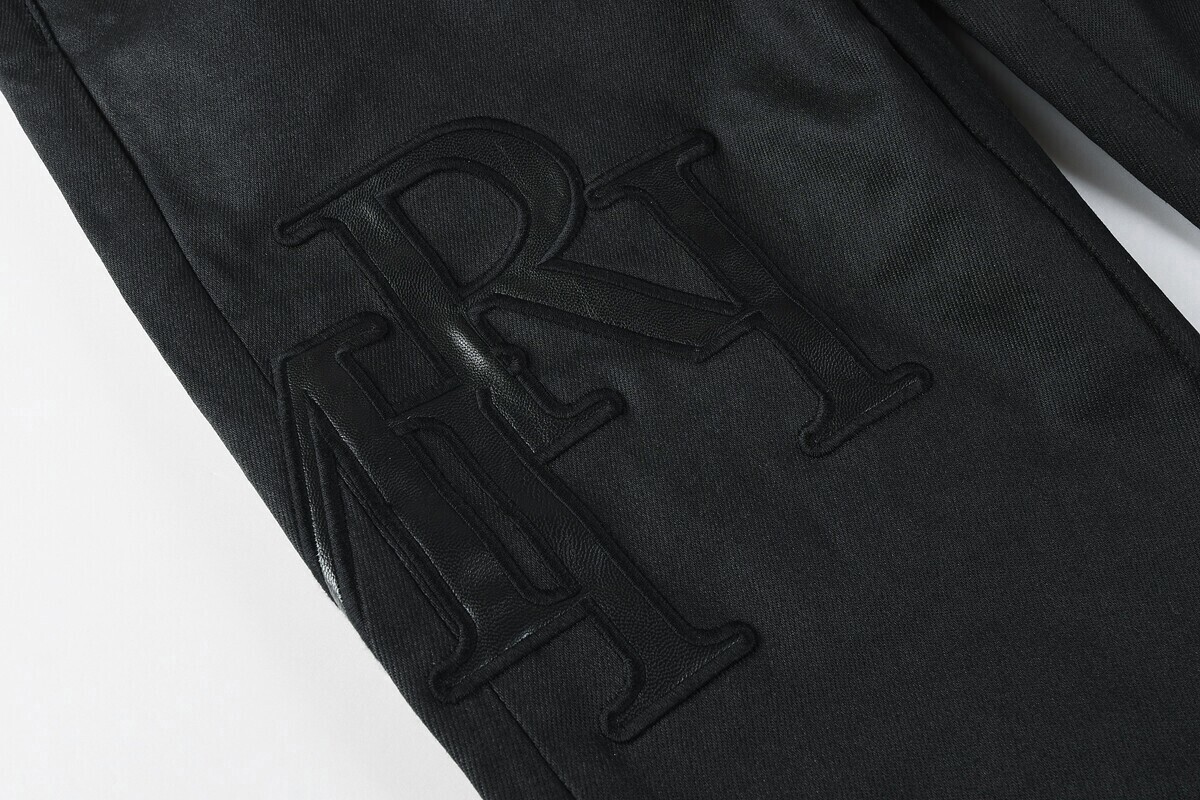 Amiris Men Casual Elastic Slim Black Embroidered Personality Denim Jeans
