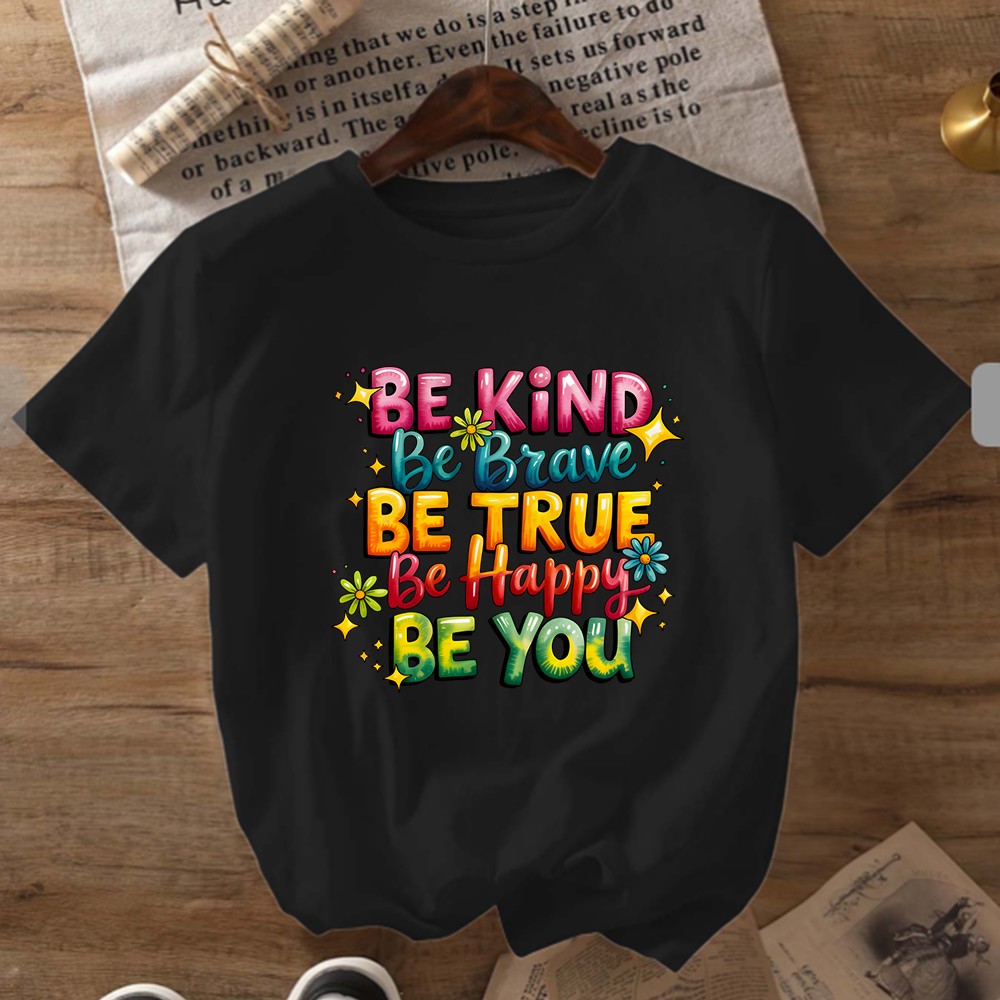 Positive “Be Happy Be You” T-Shirt Floral Inspirational Casual Statement Top